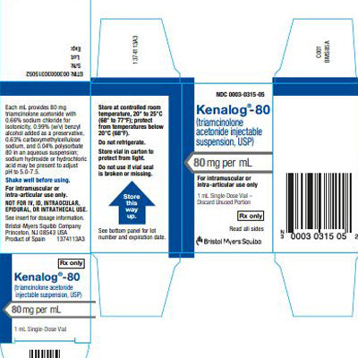 Kenalog 80 mg Injection (Triamcinolone Acetonide) 1 mL SIngle-Dose Vial (RX)