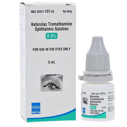 Ketorolac Ophthalmic Eye Drops 0.5% Bottle 5 mL - Micro Labs USA (Rx)
