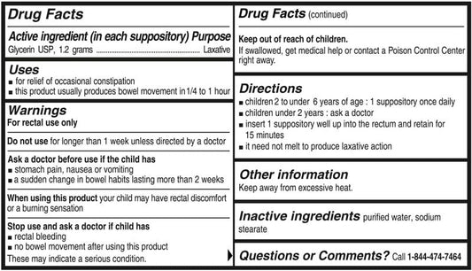Laxative Suppositories for Kids, Glycerin 1.2 gram, Ages 2 to 5, Gentle Relief for Children, 5 packs of 5
