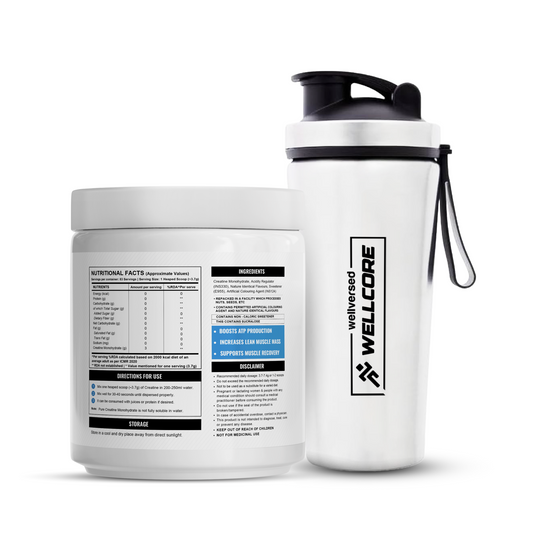 Wellcore - Micronised Creatine Monohydrate (83 Servings, Fruit Fusion) + Premium Steel Shaker