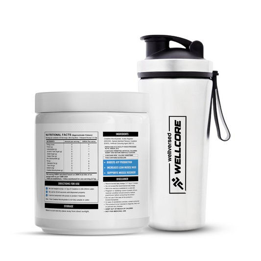 Wellcore - Micronised Creatine Monohydrate (83 Servings, Unflavoured) + Premium Steel Shaker