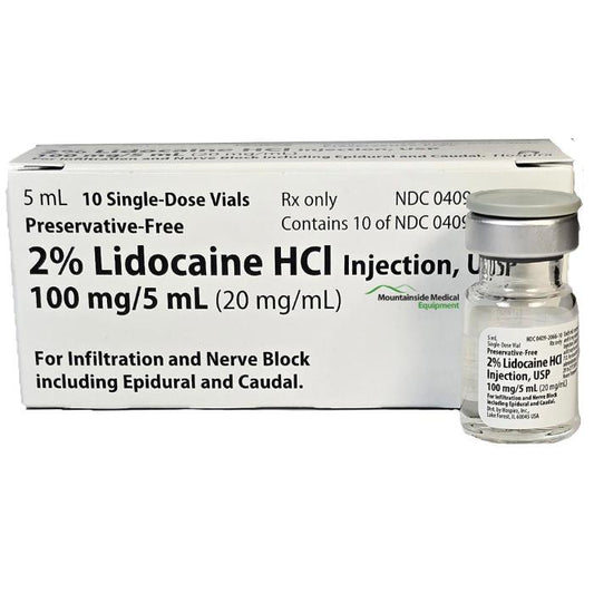 Lidocaine 2% Injection 5 mL Single Dose Glass Vial by Pfizer 10/Pack (RX)