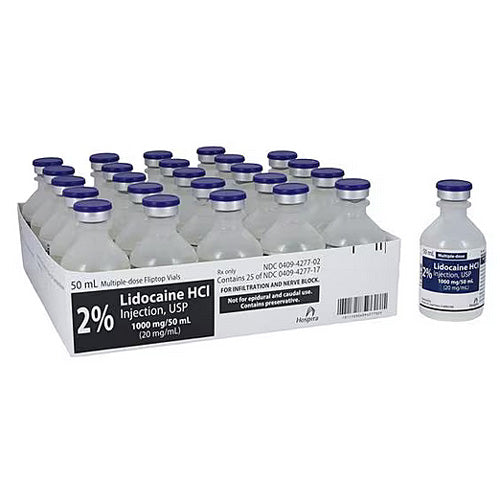 Lidocaine 2% Injection 50 mL Multiple-Dose Vials Hospira 25/Pack (Rx) Exp 12/31/26