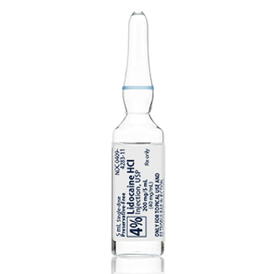 Lidocaine Hydrochloride 4% Injection 40 mg/mL Glass Ampules 5 mL x 25/tray (Rx)