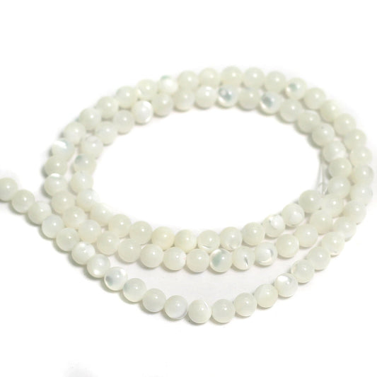 1 String, 6mm Off White Round Mother Off pearl Shell Beads