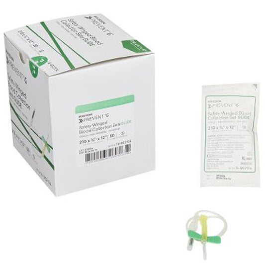 Blood Collection Set 21 Gauge 3/4 Inch Needle Length Safety Needle 12 Inch Tubing, 50/Box