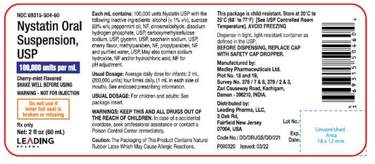 Nystatin Oral Suspension Liquid 100,000 Units Per mL by Leading Pharma 60 mL (RX)