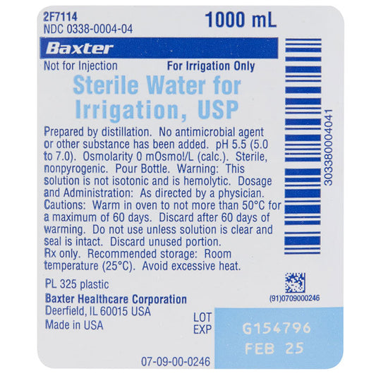Sterile Water for Irrigation Solution by Baxter 1000 mL x 12/Case