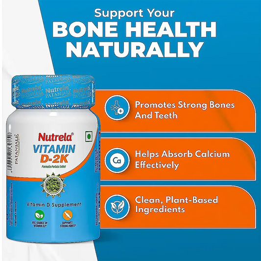 Patanjali Nutrela Vitamin D-2K Natural - 60 Chewable Tablets for Men & Women - Vanilla Flavor (pack of 3)