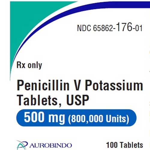 Penicillin V Potassium Antibiotic Tablets 500 mg (800,000 Units) 100/Bottle