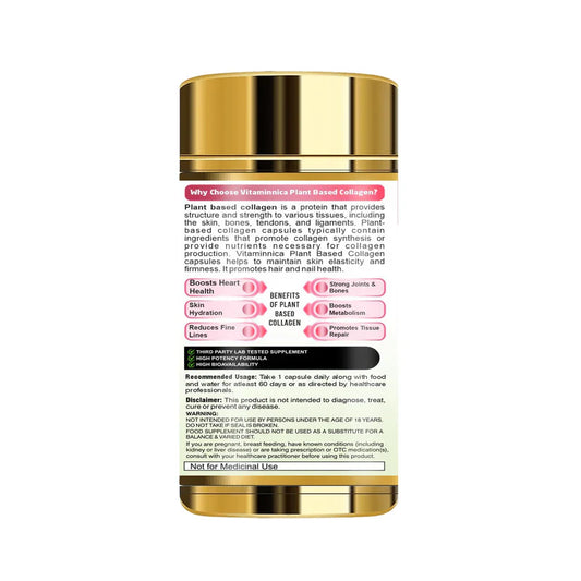 Vitaminnica Plant Based Collagen- Hyaluronic Acid & Vitamin C - Skin, Hair, Bones & Joints