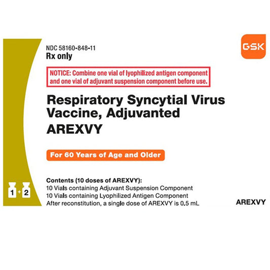 Arexvy RSV Vaccine RSVPreF3 Antigen-AS01E (PF) Respiratory Syncytial Virus Vaccine 10 Doses ** Refrigerated Item