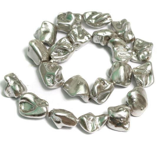 1 String, 22mm Silver Shell Pearl Beads