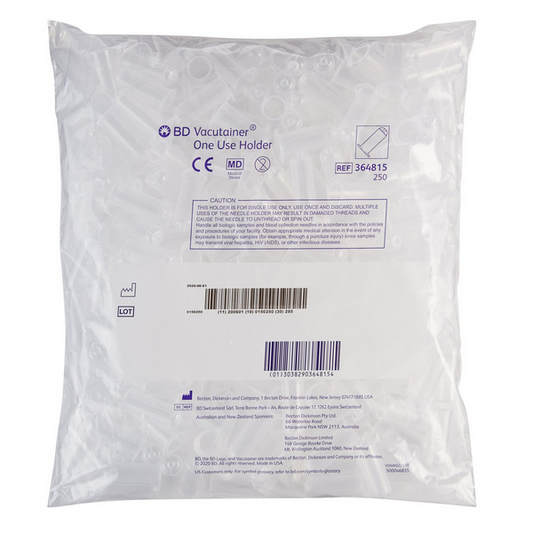 BD 364815 Vacutainer Clear Single-Use Tube Holder, 250/pk