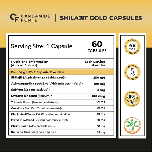 Carbamide Forte Shilajit Gold Capsules For Men | Himalayan Shilajit For Men | Shilajeet Gold Original | Shilajeet Capsule | 60 Shilajit Capsules