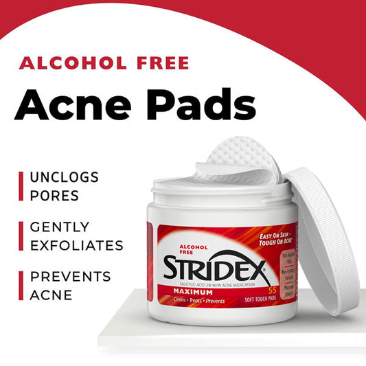 Stridex Alcohol-free Maximum Strength Acne Pads, 55 Count