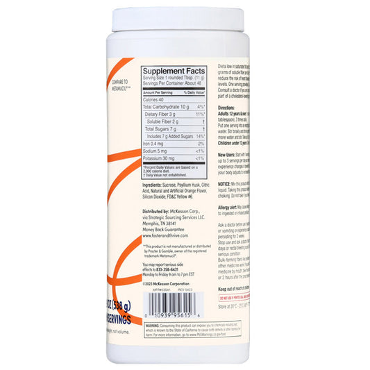 Fiber Supplement Powder with Psyllium Husk, Orange Flavor 19 oz