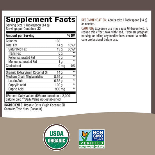 Coconut Oil Organic Extra Virgin, Cold-Pressed, Unrefined with 62% MCTS