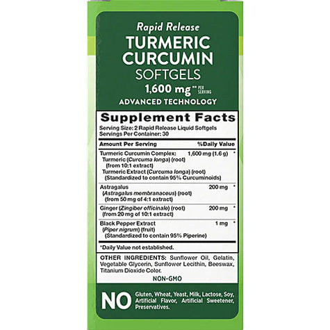 Turmeric Curcumin Complex (Antioxidant Health) with Ginger, Astragalus and Black Pepper Extact, 1600 mg