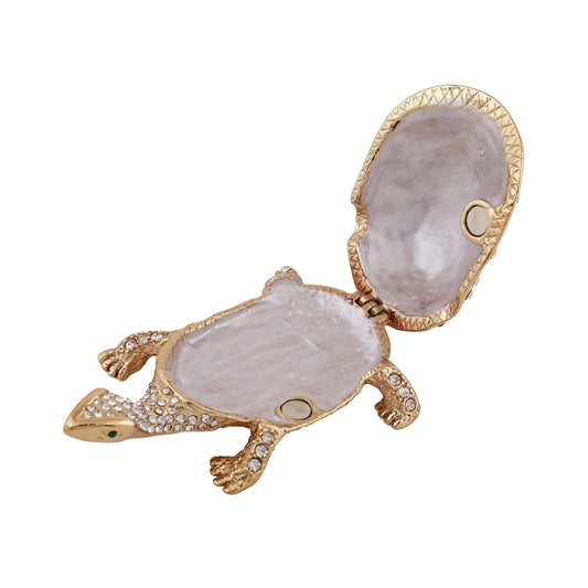 Estele Gold-Polished DeliberateTortoise Idol with white Stone Type:Enamel for Home/Car decor