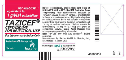 Tazicef (Ceftazidime Pentahydrate Injection) 1 Gram Vials 25/Pack by Pfizer (RX)