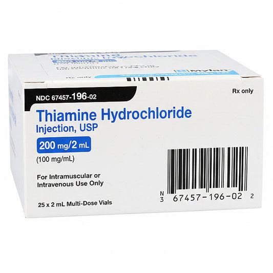 Thiamine Hydrochloride Injection 200mg/ 2mL (100mg/mL) Multiple Dose Vials 2 mL x 25/Pack (RX)