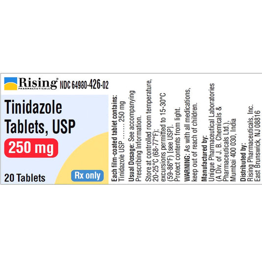 Tinidazole 250 mg Tablets by Rising Pharma 20 Count (RX)