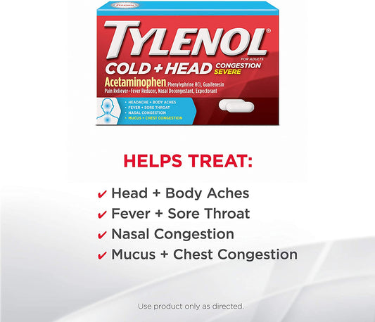 Tylenol Cold and Head Severe Congestion Relief 24 Caplets