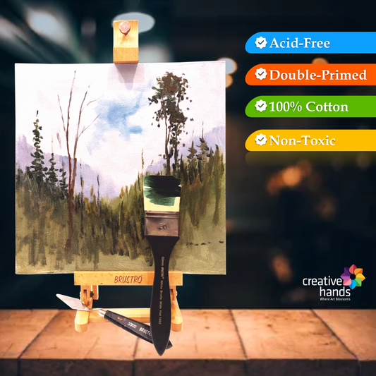 BRUSTRO Artists Small Tabletop A-Frame Wooden Easel, 12 inch with Canvas Board Medium Grain Combo, 10"X12" -Pack of 4