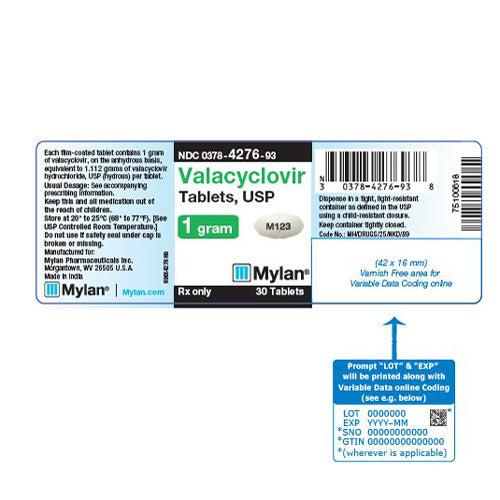Valacyclovir Hydrochloride Tablets 1 Gram, 30 Count (RX)