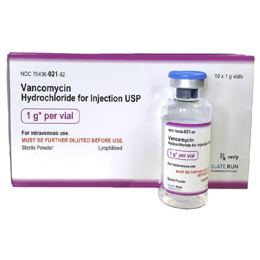 Vancomycin Injection 1 gram Vial, Preservative Free 10/Box (RX)