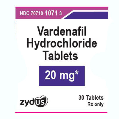 Vardenafil Hydrochloride Tablets 20 mg by Zydus 30 Count (RX)