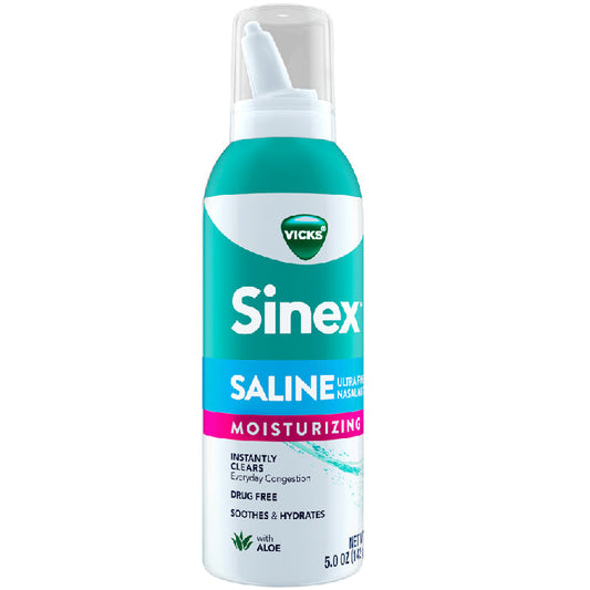 Vicks Sinex Moisturizing Saline Nasal Spray Fine Mist, Instantly Clears