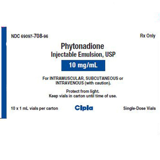 Vitamin K for Injection (Phytonadione Injectable Emulsion) I0 mg Per mL Single-dose Vials 1 mL x 10/Tray