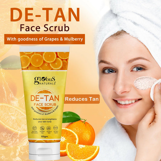 Globus Naturals De Tan Face Scrub, Suitable For All Skin Types