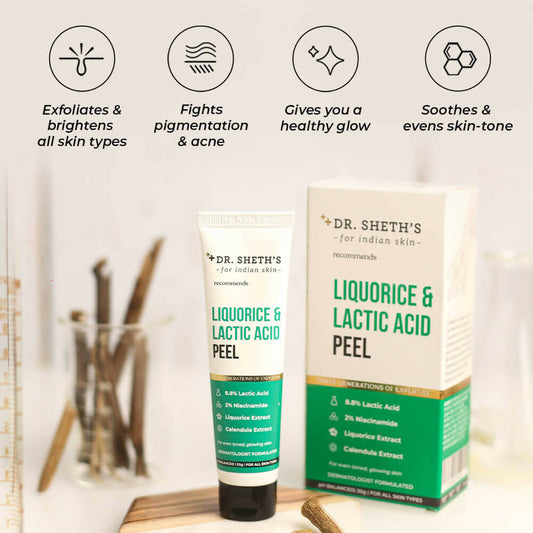 Dr. Sheth's Liquorice & Lactic Acid Peel Mask For Even-Toned, Glowing Skin With 2% Niacinamide Calendula Extract, AHA Peeling Solution