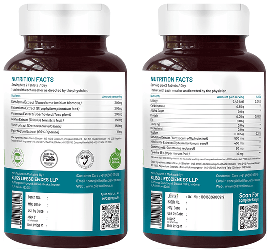 Bliss Welness Combo Pack of Body kidney & Liver Detox Veg Tablet