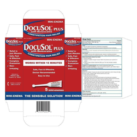 Docusol Plus Mini Enema with Benzocaine for Constipation Relief