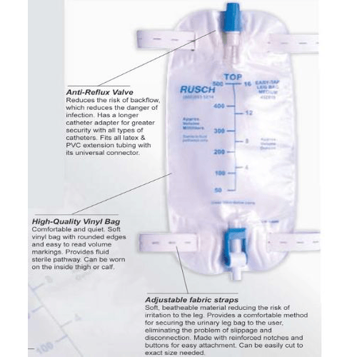 Rusch Urinary Leg Bag with Easy Tap Drainage Valve