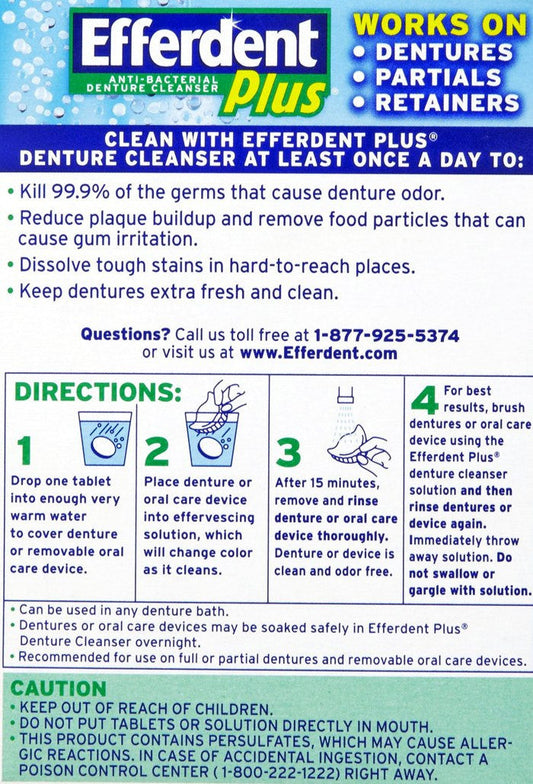 Efferdent Plus Mint Anti-Bacterial Denture Cleanser Tablets 44 Count