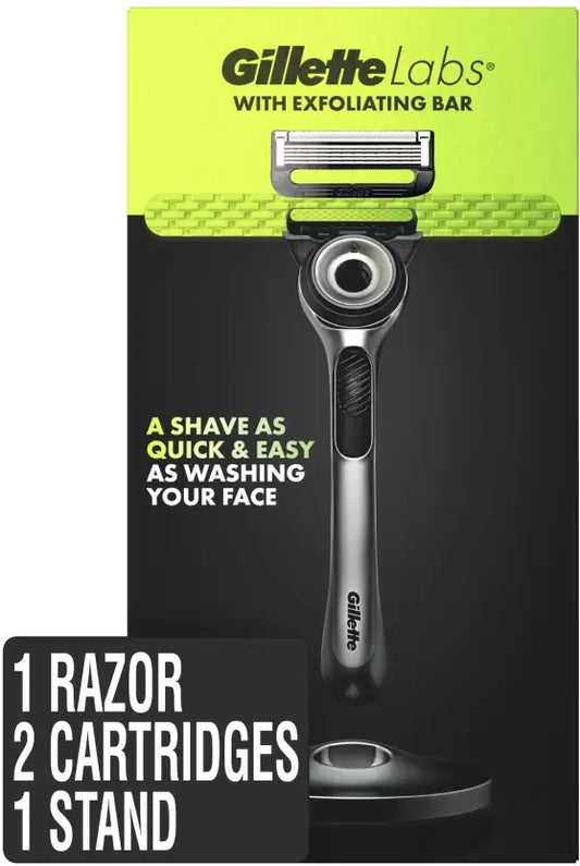 Gillette Labs with Exfoliating Bar Razor (1 Handle + 2 Blade Refills + Stand)