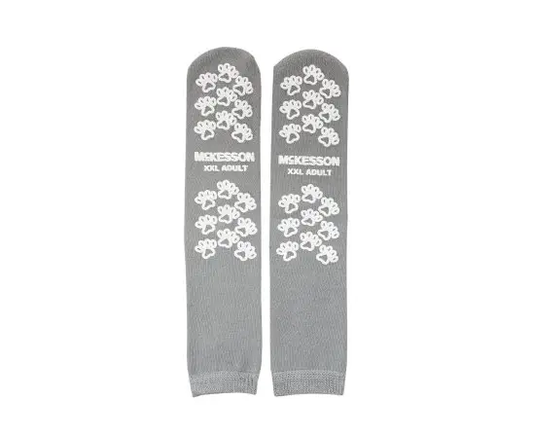 Adult Non-Skid Patient Socks 2-XL Size, Double-Sided Grip, Gray