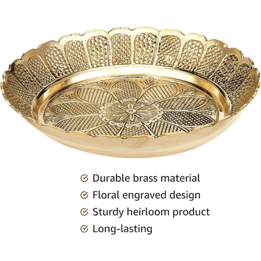 Handmade Brass Puja Thali with Flower Embossed Design