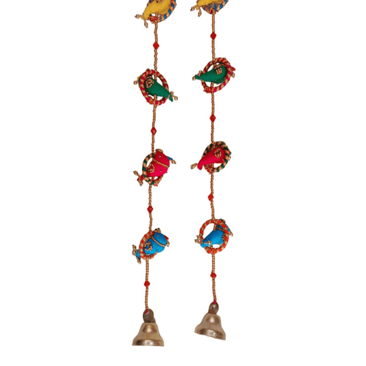 Handmade Birds with Beads and Metal Bell Door Hanging