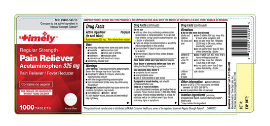 Acetaminophen 325 mg Tablets 1000 Bulk Bottle