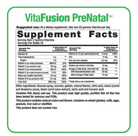 Vitafusion Prenatal Gummy Multivitamins with DHA, Folic Acid 90 ct