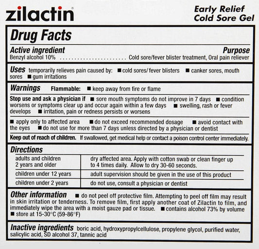 Zilactin Cold Sore Relief Gel