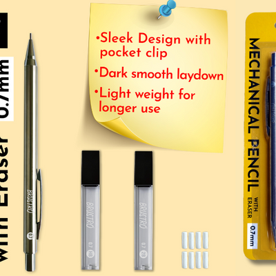 BRUSTRO Mechanical Pencil Set | HB-20 leads, 2B-20 leads,Spare eraser 8 units|Tip size 0.7 mm | Ideal for Students,Adults, Home, School, Office, Stationery Use |Writing, Sketching, Drawing,Mandala Art
