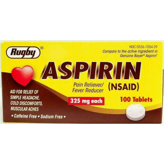 Aspirin 325mg Tablets by Rugby 100 Count Bottle