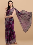 Black & Red Floral Printed Saree